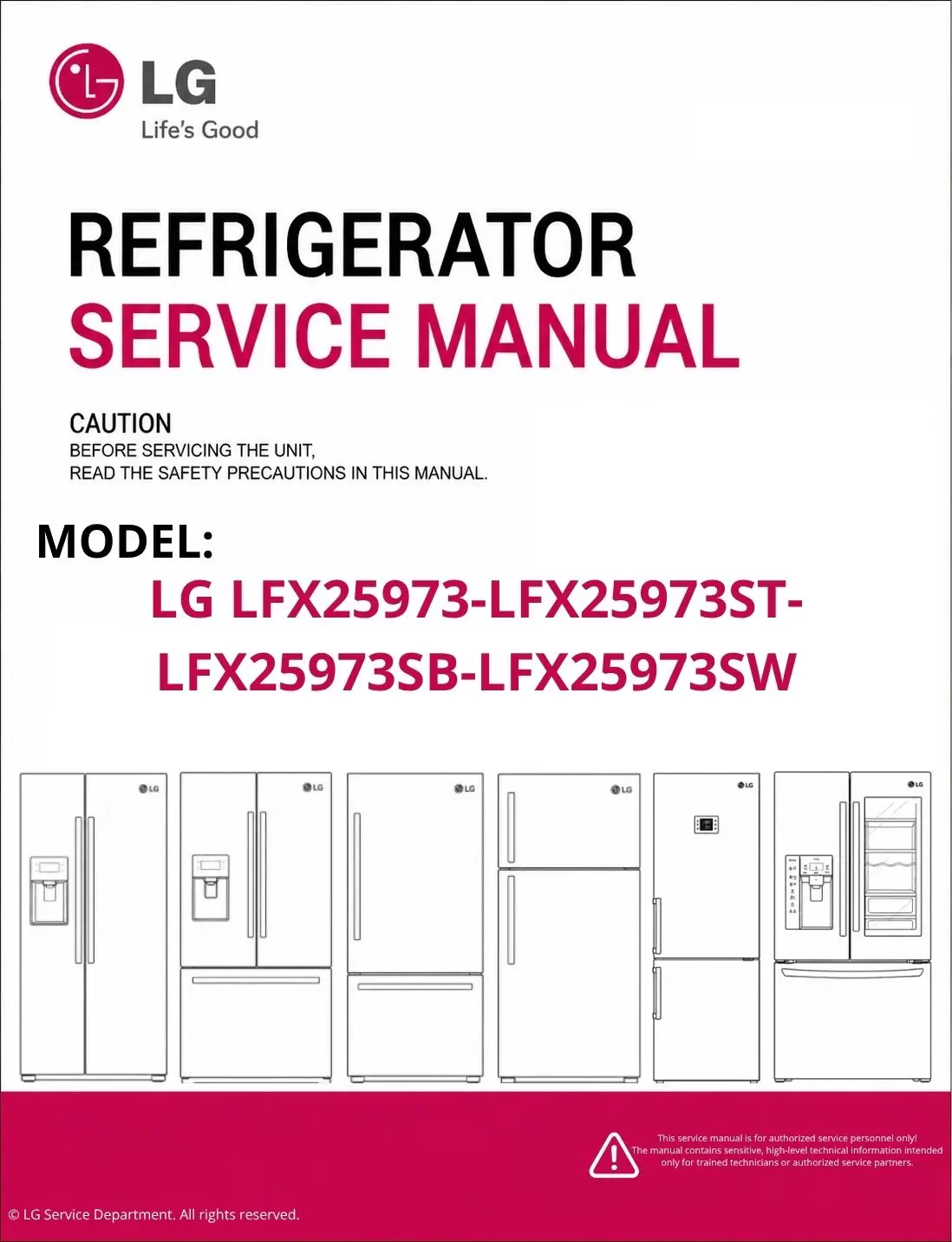 Lg lfx25973 lfx25973st lfx25973sb lfx25973sw refrigerator service manual