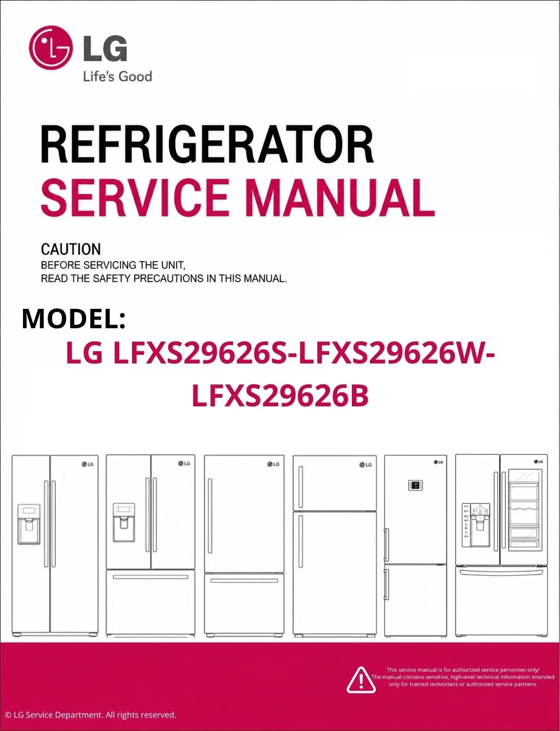 Lg lfxs29626s lfxs29626w lfxs29626b refrigerator service manual cover with model code