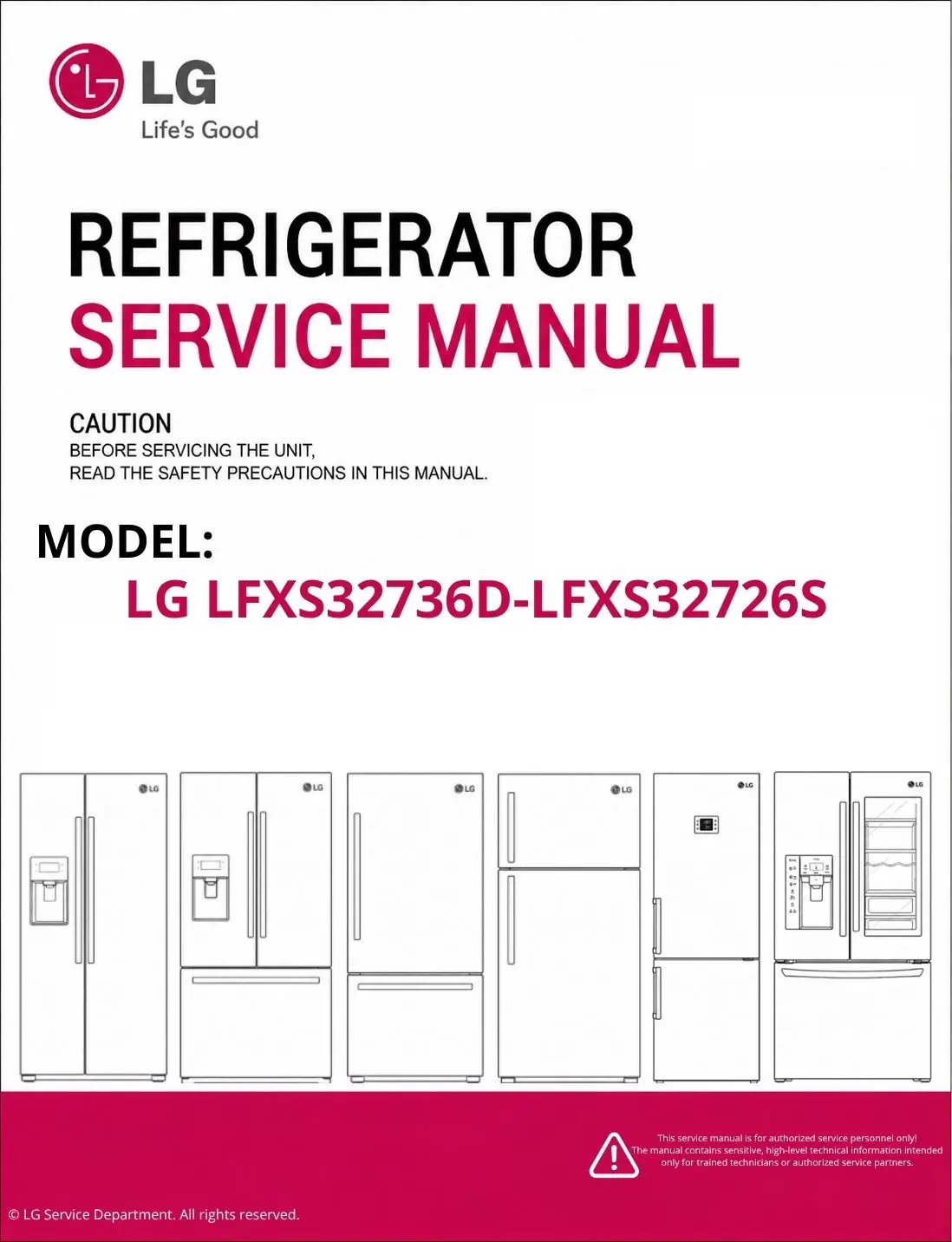 Lg lfxs32736d lfxs32726s refrigerator service manual cover with model code