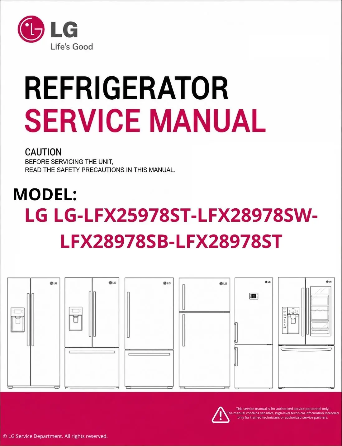 Lg lg lfx25978st lfx28978sw lfx28978sb lfx28978st refrigerator service manual cover with model code