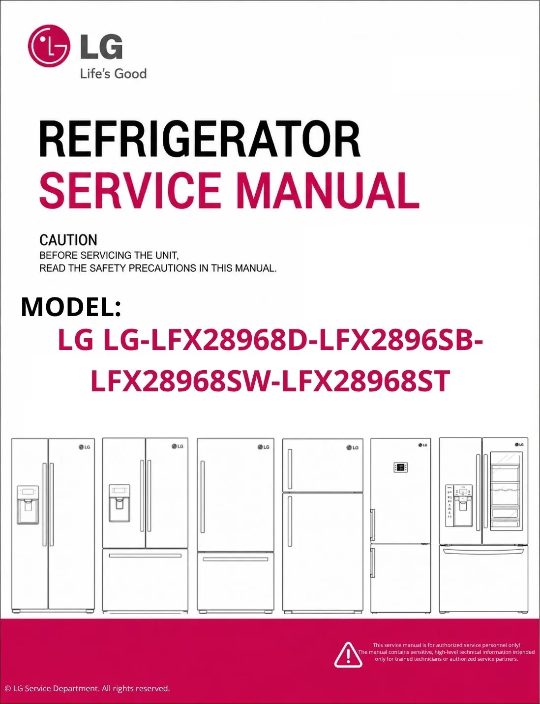Lg lg lfx28968d lfx2896sb lfx28968sw lfx28968st refrigerator service manual cover with model code