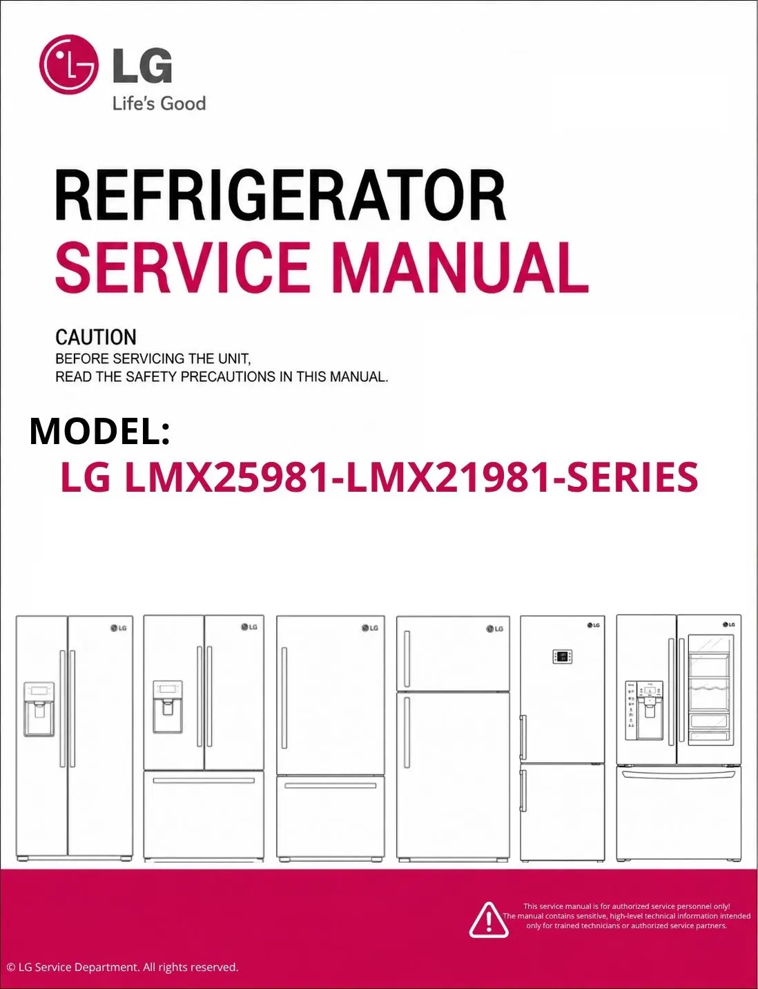 Lg lmx25981 lmx21981 series refrigerator service manual cover with model code