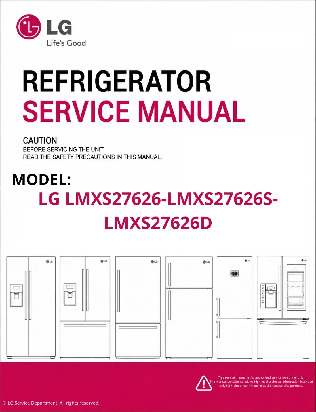 Lg lmxs27626 lmxs27626s lmxs27626d refrigerator service manual cover with model code
