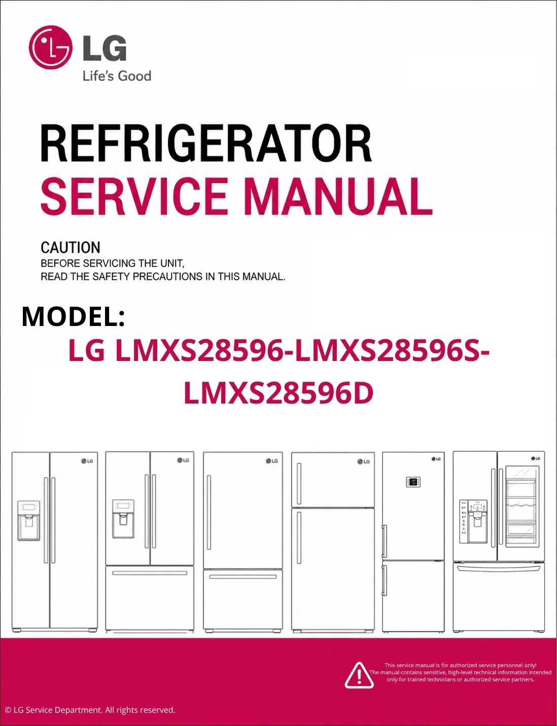 Lg lmxs28596 lmxs28596s lmxs28596d refrigerator service manual cover with model code