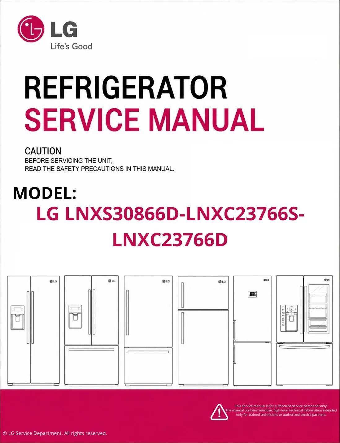 Lg lnxs30866d lnxc23766s lnxc23766d refrigerator service manual cover with model code