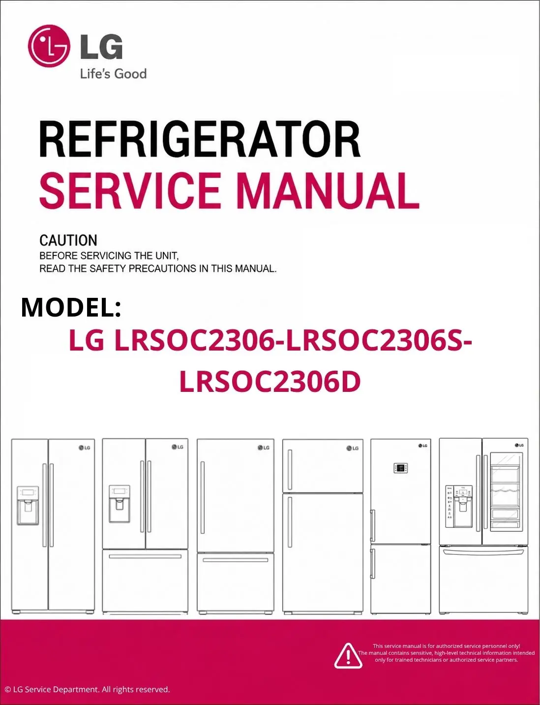 Lg lrsoc2306 lrsoc2306s lrsoc2306d refrigerator service manual cover with model code