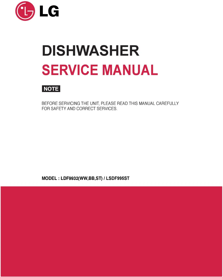 Lg lsdf995st service manual cover dishwasher service manual with model codes and service caution notice