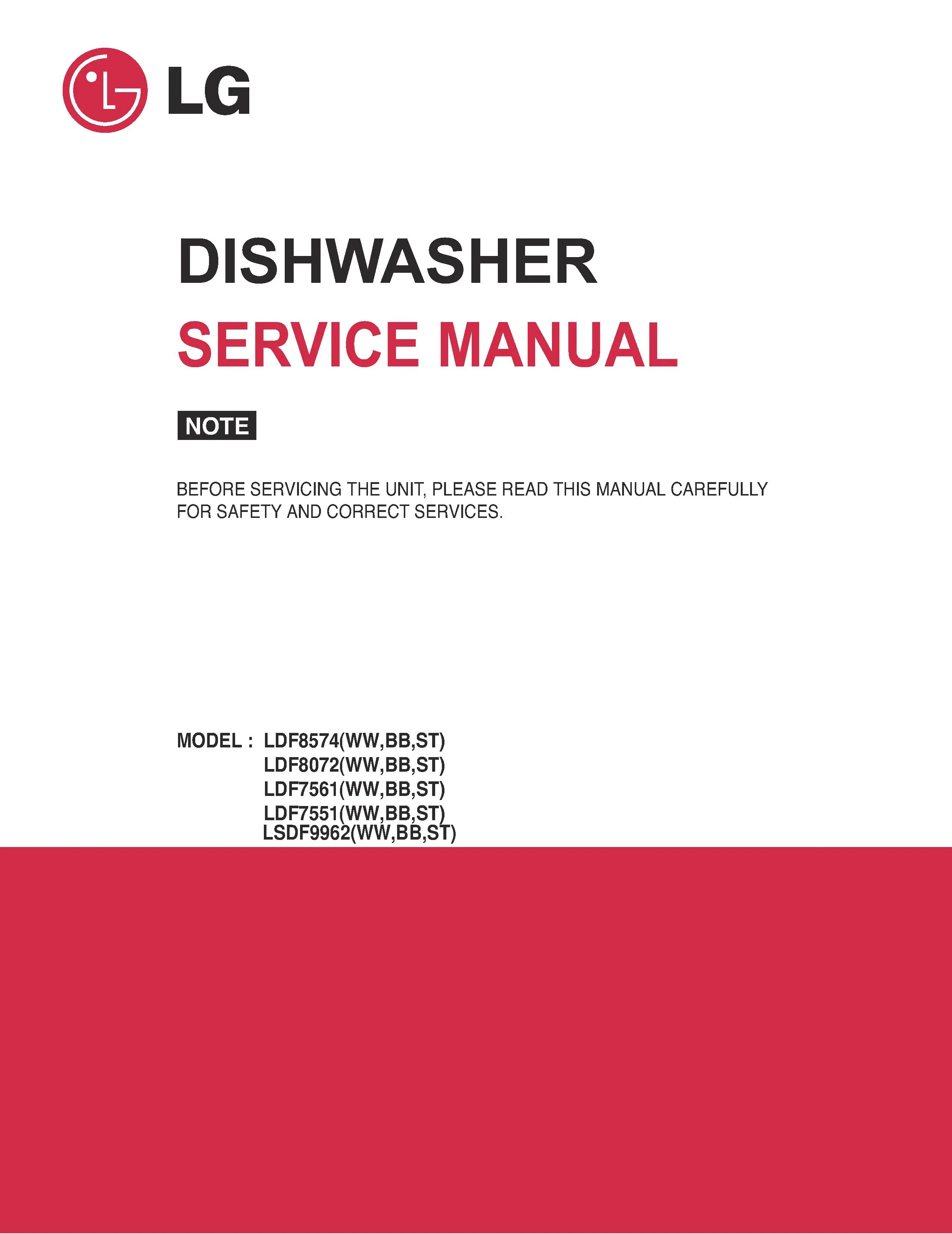Lg lsdf9962st service manual cover dishwasher service manual with model codes and service caution notice