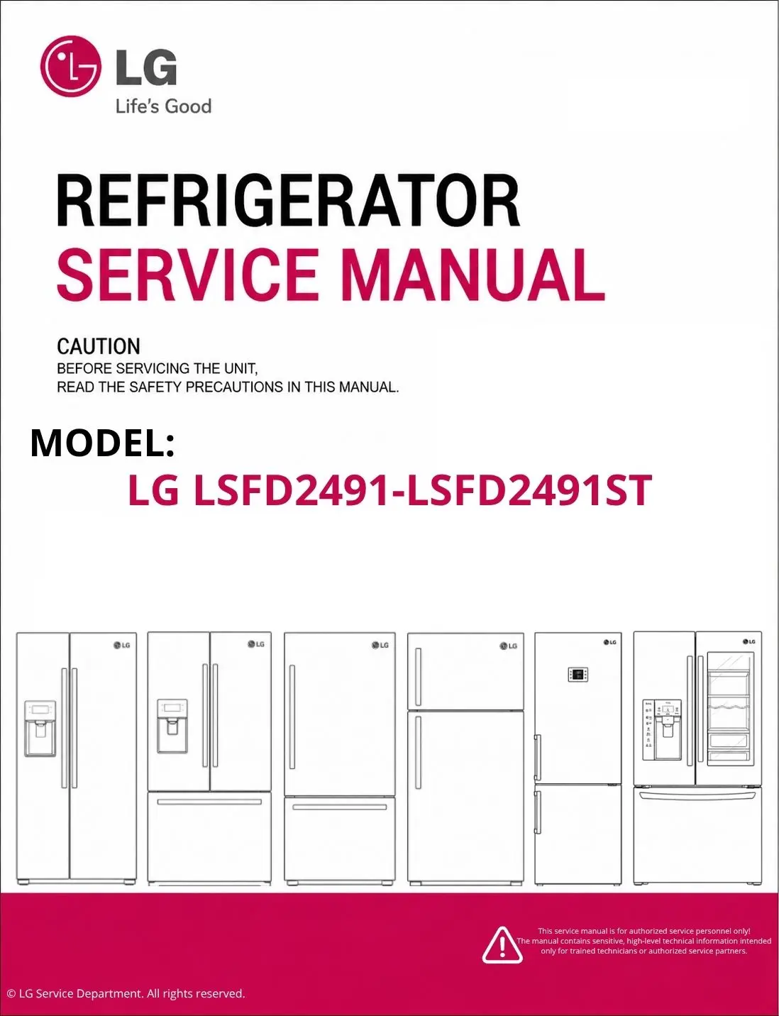 Lg lsfd2491 lsfd2491st refrigerator service manual cover with model code