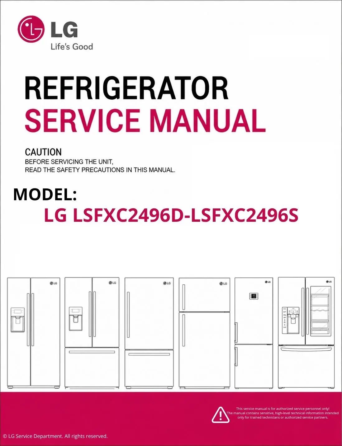 Lg lsfxc2496d lsfxc2496s refrigerator service manual cover with model code