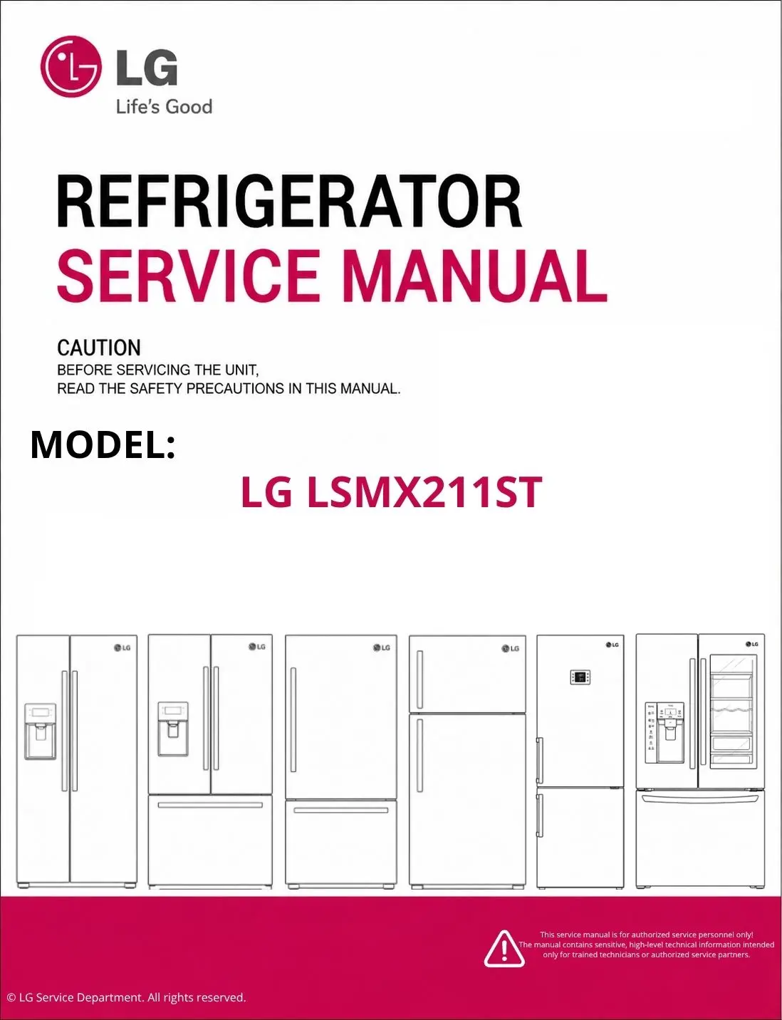 Lg lsmx211st refrigerator service manual cover with model code