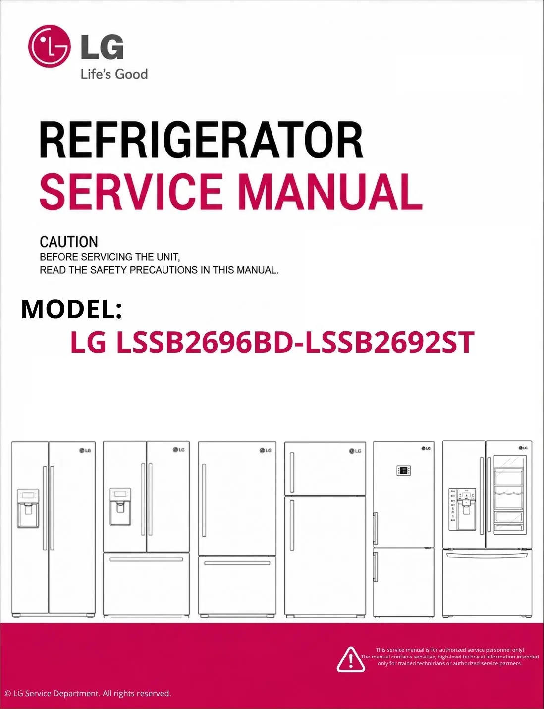 Lg lssb2696bd lssb2692st refrigerator service manual cover with model code