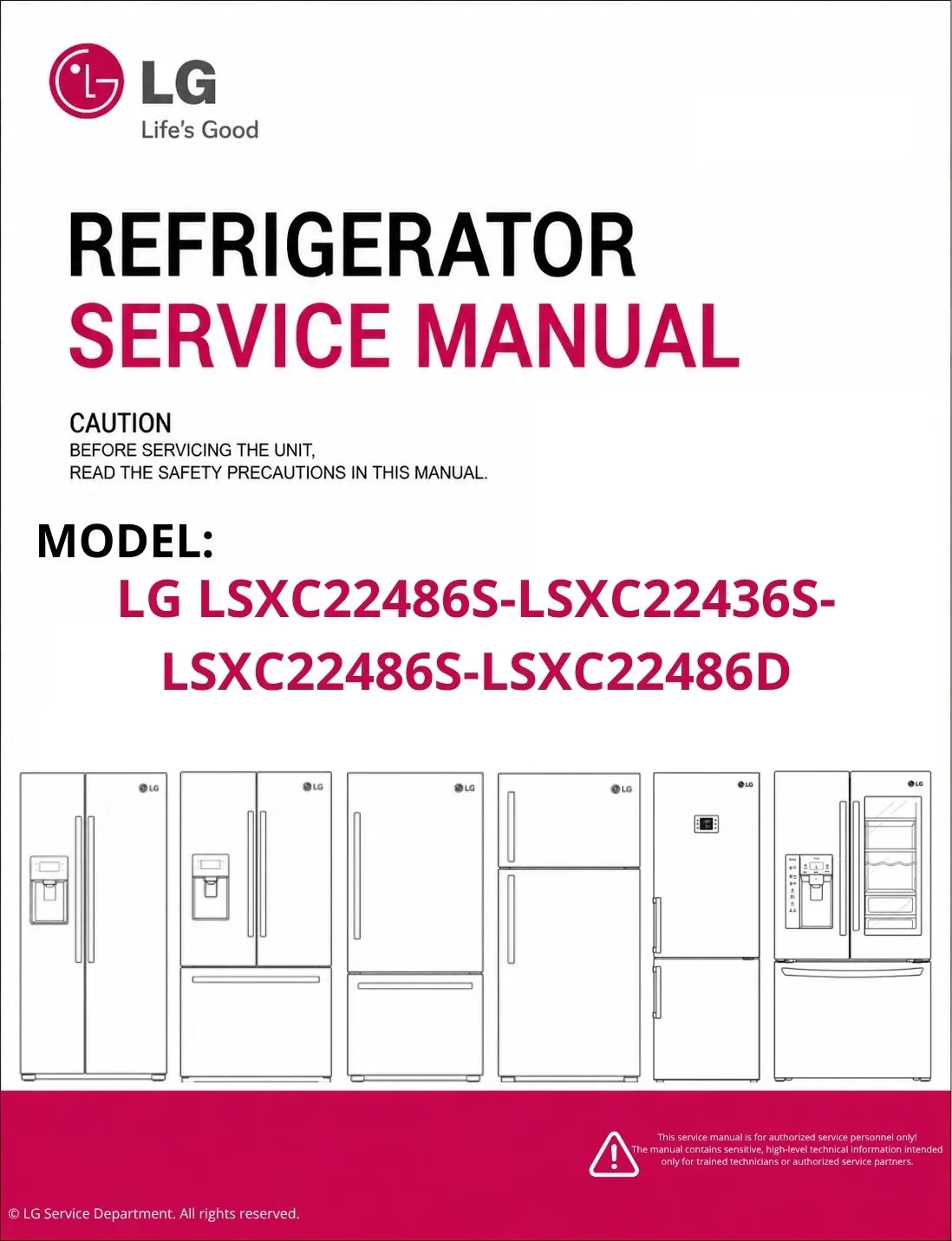 Lg lsxc22486s lsxc22436s lsxc22486s lsxc22486d refrigerator service manual cover with model code