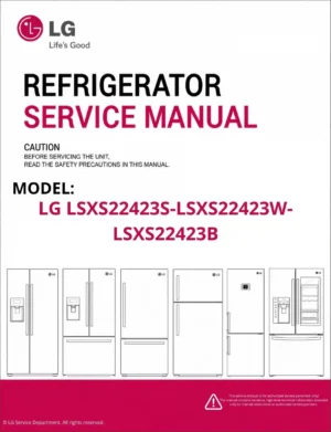 Lg lsxs22423s lsxs22423w lsxs22423b refrigerator service manual cover with model code