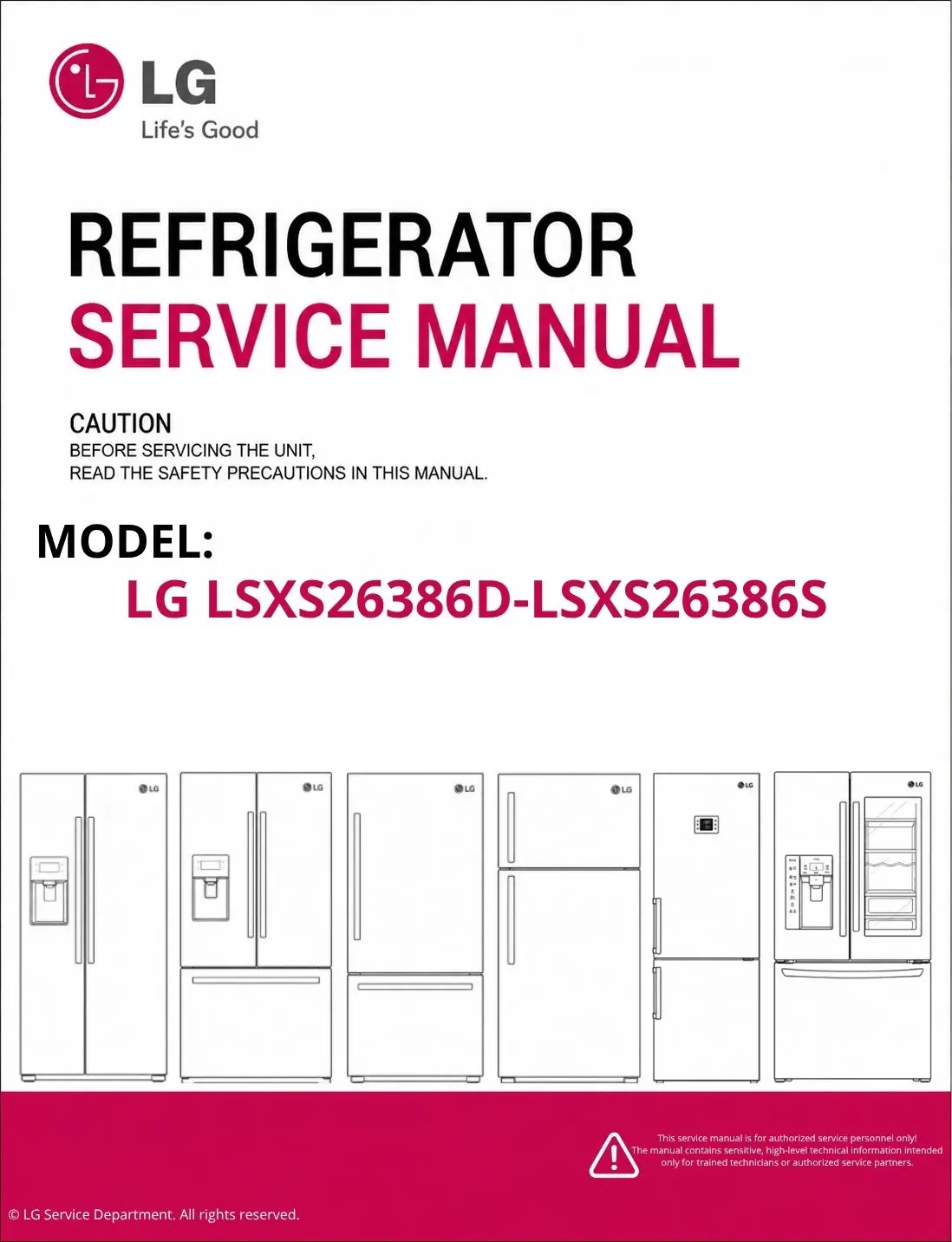 Lg lsxs26386d lsxs26386s refrigerator service manual cover with model code