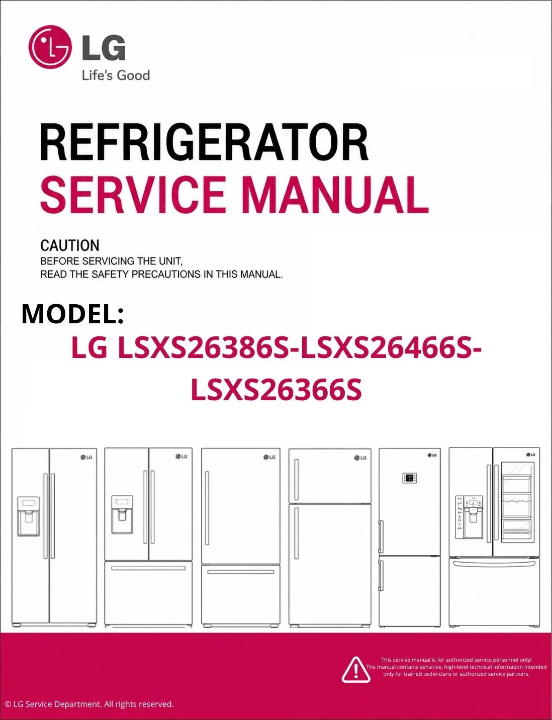 Lg lsxs26386s lsxs26466s lsxs26366s refrigerator service manual cover with model code