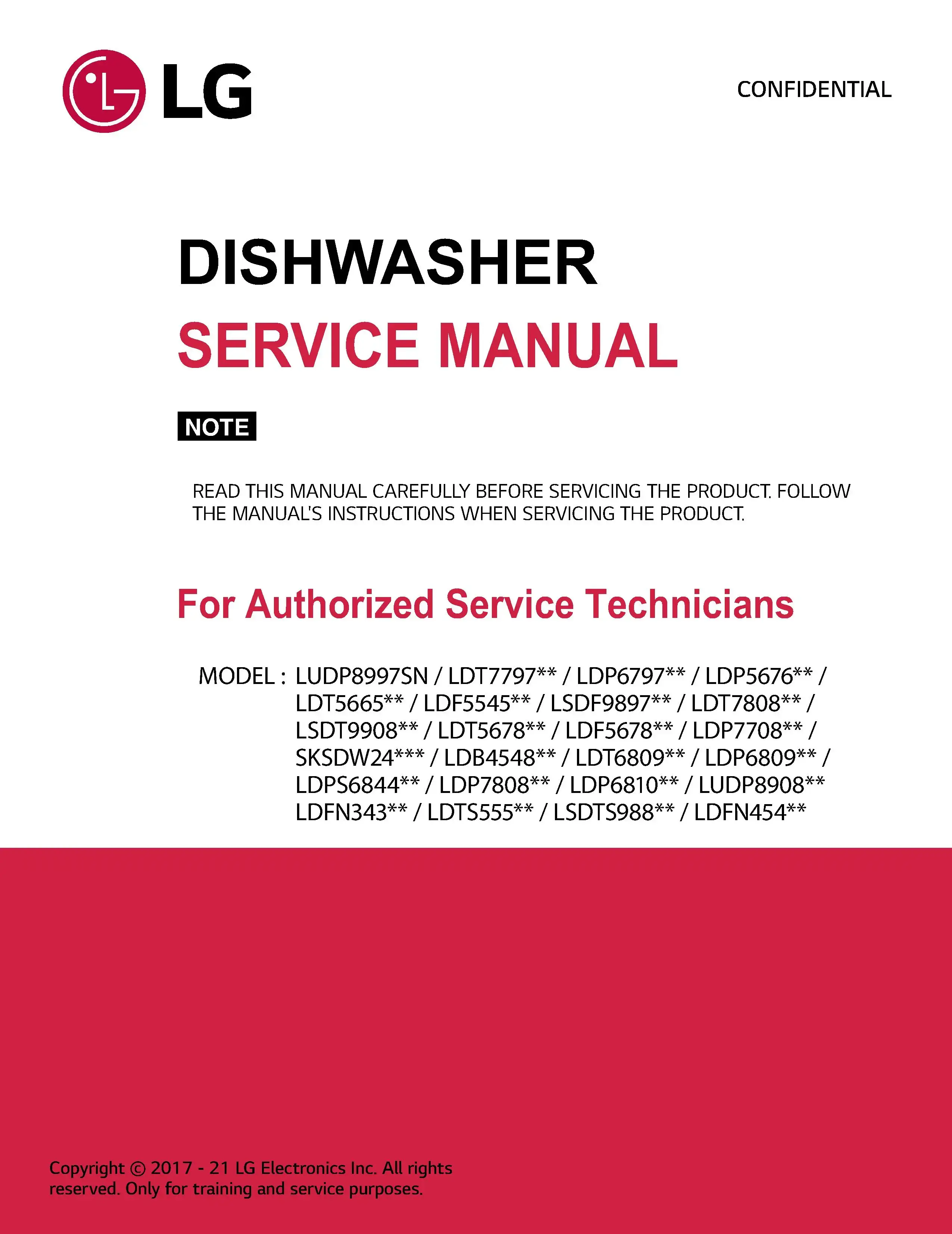 Lg ludp8908 sksdw24 service manual cover dishwasher service manual with model codes and service caution notice