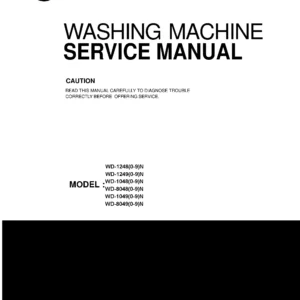 Lg wd 10480np service manual cover with LG logo, service website path, washer model codes and service caution notice