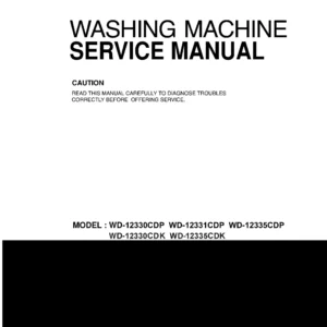 Lg wd 12331cdp service manual cover with LG logo, service website path, washer model codes and service caution notice