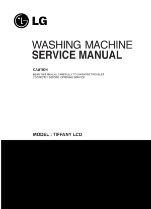 Lg wd 1250erda service manual cover with LG logo, service website path, washer model codes and service caution notice