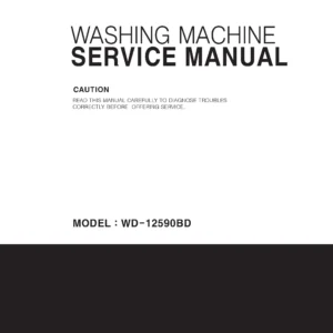 Lg wd 12591bdh service manual cover with LG logo, service website path, washer model codes and service caution notice