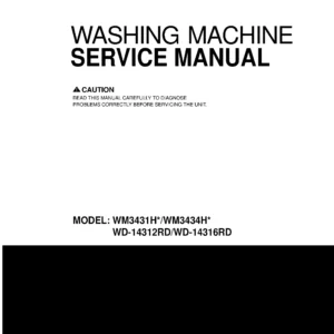 Lg wd 14312rd wd 14316rd service manual cover with LG logo, service website path, washer model codes and service caution notice
