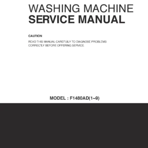 Lg wd 1485adp service manual cover with LG logo, service website path, washer model codes and service caution notice