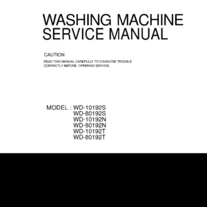 Lg wd 80192n service manual cover with LG logo, service website path, washer model codes and service caution notice