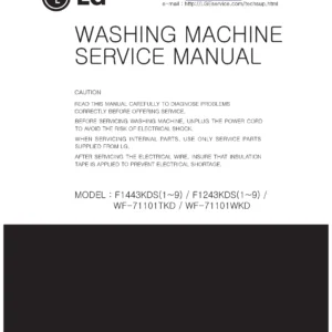 Lg wd14060sd6 service manual cover with LG logo, service website path, washer model codes and service caution notice