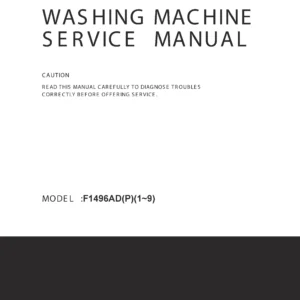 Lg wdm1196adp service manual cover with LG logo, service website path, washer model codes and service caution notice