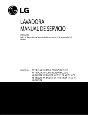 Lg wf t1404tp service manual cover with LG logo, service website path, washer model codes and service caution notice