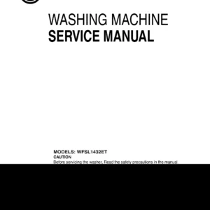 Lg wfsl1432et service manual cover with LG logo, service website path, washer model codes and service caution notice