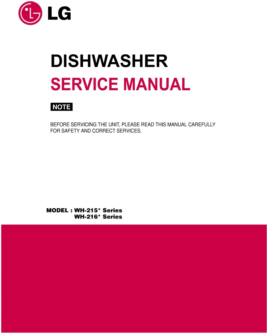 Lg wh 2155 2152 2151m service manual cover dishwasher service manual with model codes and service caution notice