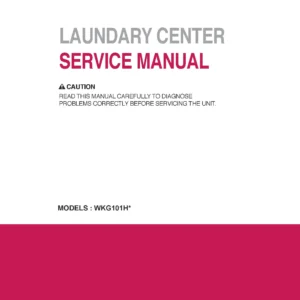 Lg wkg101hva wkg101hwa service manual cover with LG logo, service website path, washer model codes and service caution notice