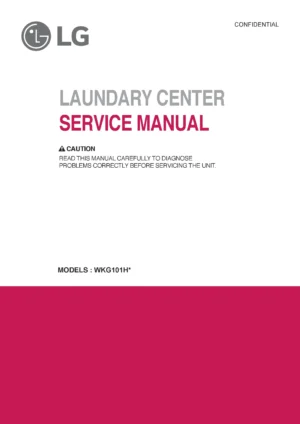 Lg wkg101hva wkg101hwa service manual cover with LG logo, service website path, washer model codes and service caution notice