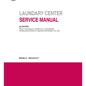 Lg wkgx201hba wkgx201hwa wkgx201hra service manual cover with LG logo, service website path, washer model codes and service caution notice