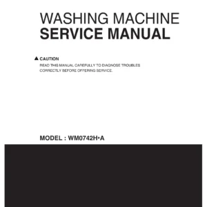 Lg wm0742h wm0742hwa lg wm0742hga service manual cover with LG logo, service website path, washer model codes and service caution notice