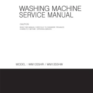 Lg wm1355hr wm1355hw service manual cover with LG logo, service website path, washer model codes and service caution notice