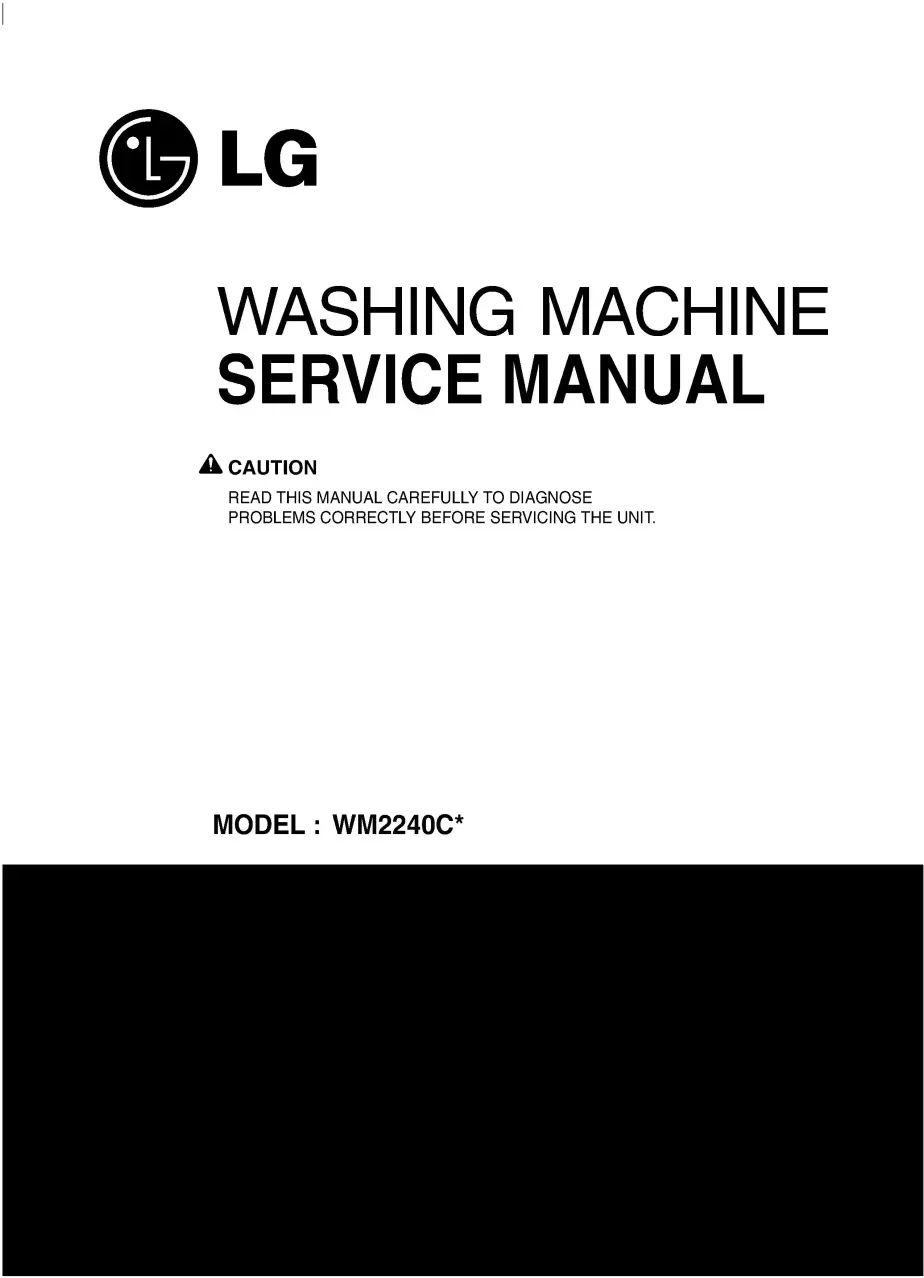 Lg wm2240c wm2240cw wm2240cs service manual cover with LG logo, service website path, washer model codes and service caution notice