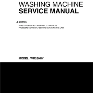 Lg wm2601h wm2601hw wm2601hr service manual cover with LG logo, service website path, washer model codes and service caution notice