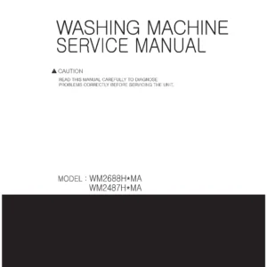 Lg wm2688h wm2688hwma wm2688hnma service manual cover with LG logo, service website path, washer model codes and service caution notice