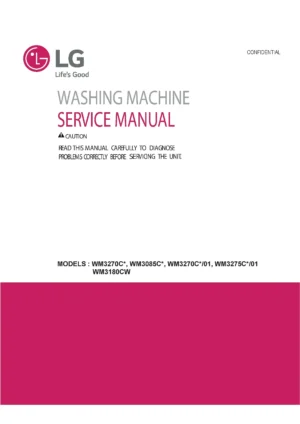 Lg wm3180cw wm3085c wm3085cw wm3275c wm3275cw service manual cover with LG logo, service website path, washer model codes and service caution notice