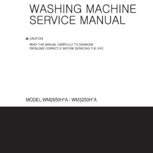 Lg wm3250h wm3250hra wm3250hva wm3250hwa service manual cover with LG logo, service website path, washer model codes and service caution notice