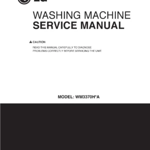 Lg wm3370h wm3370hva wm3370hwa service manual cover with LG logo, service website path, washer model codes and service caution notice