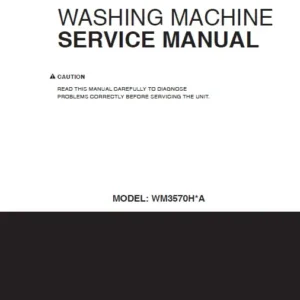 Lg wm3370hra service manual cover with LG logo, service website path, washer model codes and service caution notice
