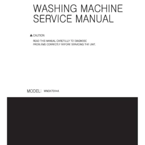 Lg wm3470h a service manual cover with LG logo, service website path, washer model codes and service caution notice
