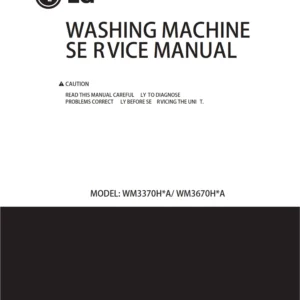 Lg wm3670hwa wm3670hva wm3670hra service manual cover with LG logo, service website path, washer model codes and service caution notice