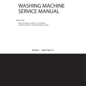 Lg wm3700hra wm3700hwa wm3700hva service manual cover with LG logo, service website path, washer model codes and service caution notice