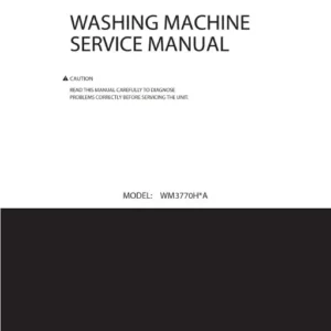 Lg wm3770h wm3770hva wm3770hwa service manual cover with LG logo, service website path, washer model codes and service caution notice