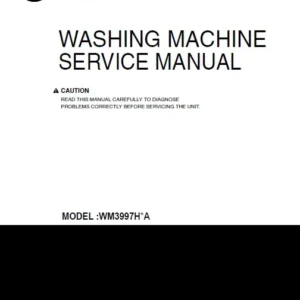 Lg wm3997hwa wm3997hva service manual cover with LG logo, service website path, washer model codes and service caution notice